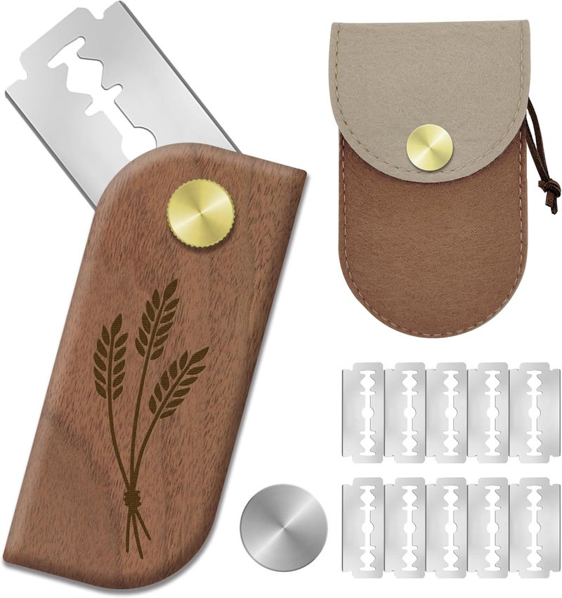 Handmade Magnetic Bread Lame Sourdough Scoring Tool Easy Scoring Knife for Bread Baking Scorer Cutter for Homemade Slashing with 10 Razor Blades - Storage Bag Included - Ergonomic Handle - Black Walnut - Image 1